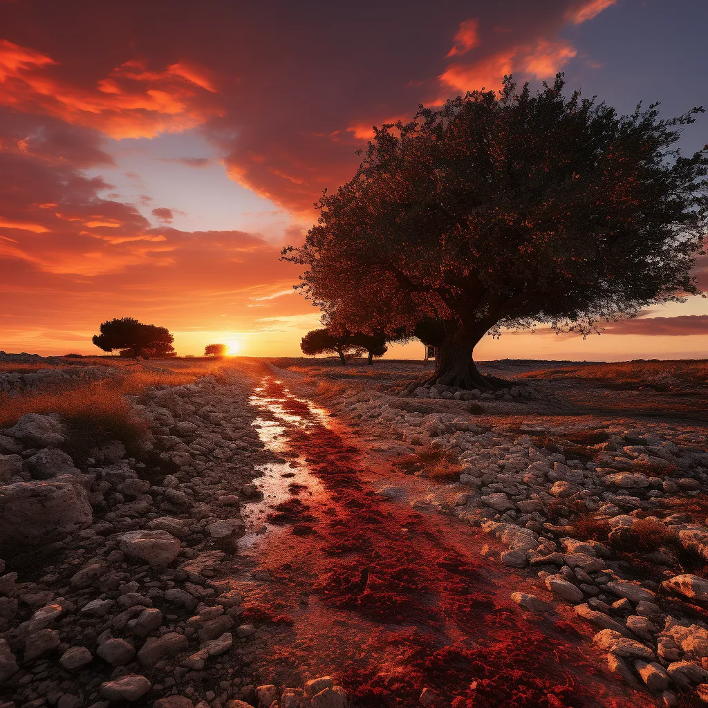 olivi del salento al tramonto